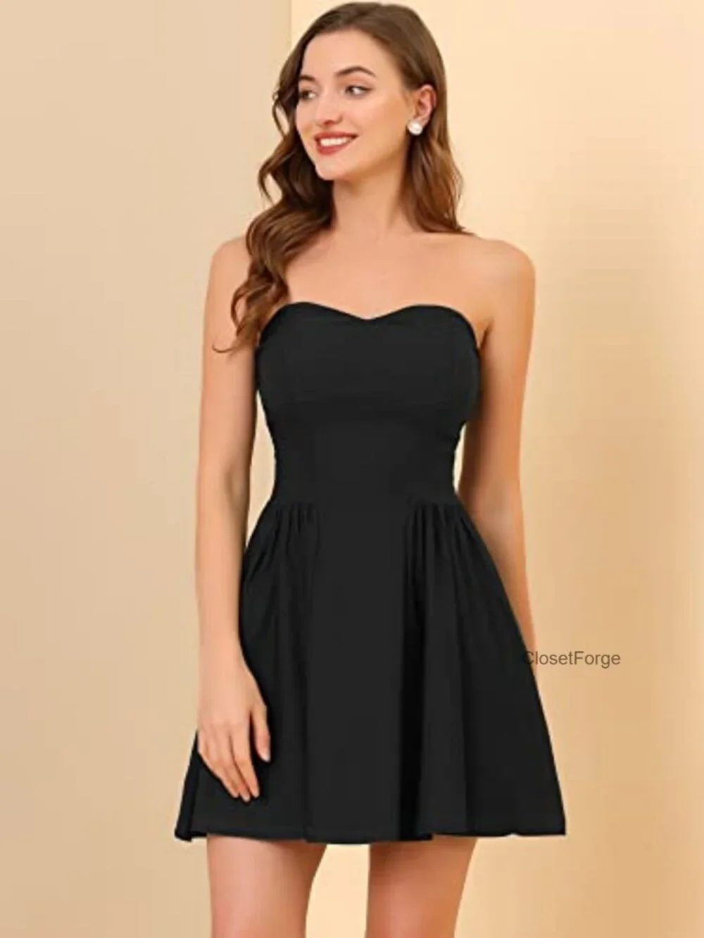 Strapless Sweetheart Neckline Mini Dress Fit Flare with Built-in Pads